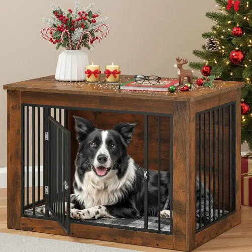 YITAHOME Mueble de jaula para perros grandes, mesa auxiliar lateral, perrera moderna para perros de interior de hasta 60 libras, jaula de fusión de