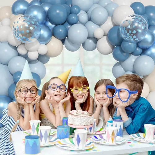 Miniatura 6 de Ouddy Life Kit de arco de guirnalda de globos de color azul polvoriento, 157 unidades, globos de confeti de color azul metálico y blanco
