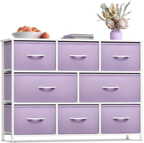 Miniatura 11 de Sorbus Cómoda para niños con 8 cajones - Unidad organizadora con marco de acero, parte superior de madera y asa, contenedores de tela para ropa