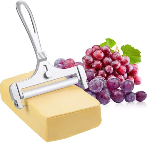 Boao Cortador de queso con alambre de grosor ajustable, cortador de queso de mano de acero inoxidable para rebanadora suave y semicesora dura para