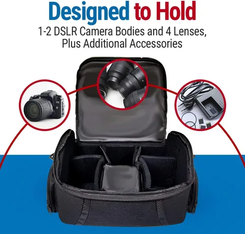 Miniatura 3 de Vidpro Bolsa para cámaras DSLR y videocámaras – Funda protectora grande con asa divisora acolchada y correa para el hombro compatible con la mayoría