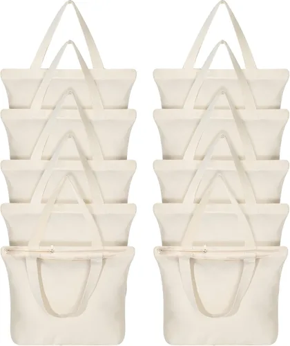 Miniatura 9 de Epakh - Bolsa de lona con cremallera, reutilizable en gran cantidad, grande, de algodón en blanco para compras de comestibles para mujeres, hombres