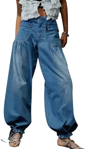 Free People Dupes - Pantalones de mezclilla holgados de loto para mujer, con cremallera, cintura media, tobillos, con bolsillos