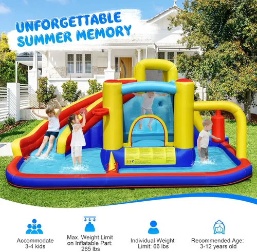 Miniatura 9 de HONEY JOY Tobogán acuático inflable, parque acuático inflable gigante 7 en 1 para niños pequeños con piscina de salpicaduras, casa de rebote de agua