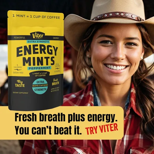 Miniatura 8 de Viter Energy Mentas con cafeína extra fuertes, 80 mg de cafeína, vitaminas B, sin azúcar. (menta, 8 onzas, bolsa a granel)