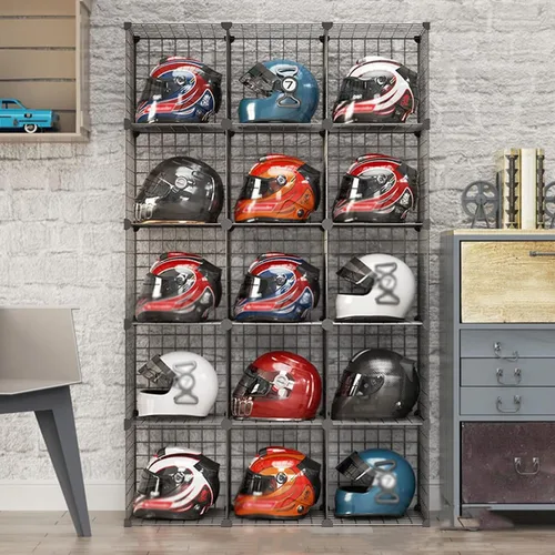 Miniatura 13 de Caja organizadora de sombreros, estante para casco de motocicleta montado en el piso, moderna tienda comercial al por menor vitrina