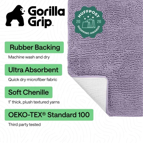 Miniatura 152 de Gorilla Grip - Tapete de baño de felpilla gruesa, suave y absorbente, secado rápido, de microfibra, con reverso de caucho, para piso de ducha, Nube