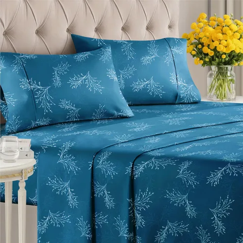 Miniatura 2 de Juego de sábanas florales - Juego de sábanas de cama florales azules y blancas - 1 sábana encimera, 1 sábana bajera y 2 fundas de almohada con 07