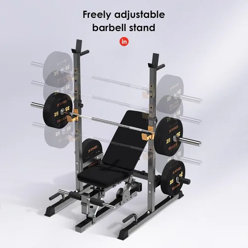 Miniatura 4 de Máquina para sentadillas, soporte para pesas, soporte plegable para pesas y banco de prensa, altura y ancho ajustables. Con barras de dominadas