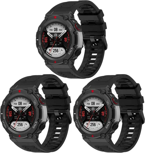 Miniatura 10 de TenCloud Paquete de 3 correas deportivas de silicona suave compatibles con Amazfit T-Rex 2 Smart Watch para hombre Negro+Nave+Verde