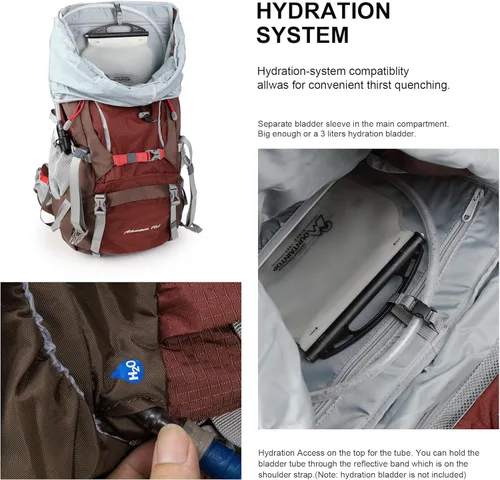 Miniatura 7 de MOUNTAINTOP 70L - Mochila con marco interno para camping, senderismo, mochila para hombres y mujeres con cubierta de lluvia Granate-70l