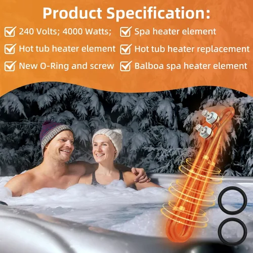 Miniatura 6 de Flo-Thru Elemento calentador de bañera de hidromasaje 4KW 240V con hardware de montaje de repuesto para elemento calefactor Balboa 58104, aplicable
