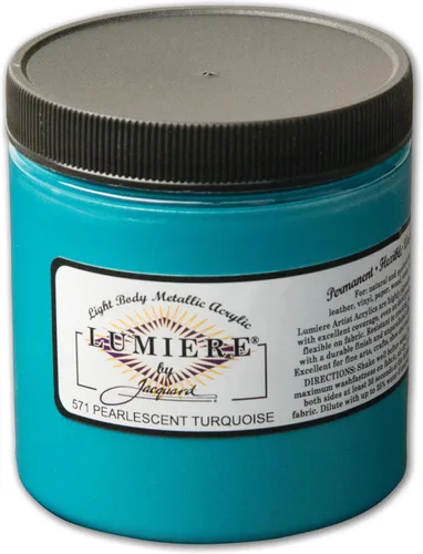 Miniatura 50 de Jacquard Lumiere Pintura para Tela de 2.25oz Turquesa Nacarado - Pintura Metálica para Tela, Cuero, Lienzo, Papel y Madera - Pintura Acrílica
