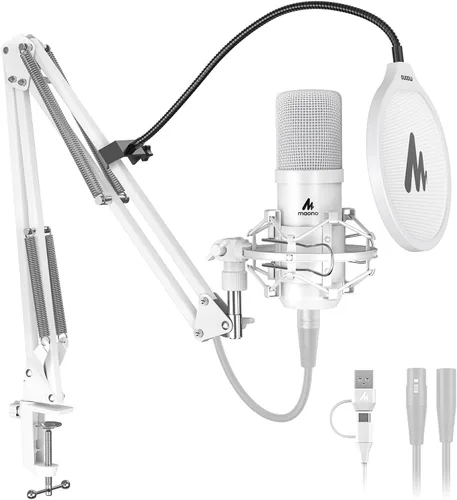 Miniatura 12 de MAONO Micrófono de condensador XLR/USB: 192kHz/24Bit Plug & Play PC Podcast Kit de micrófono de metal cardioide con software, chipset de sonido