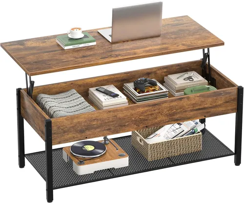 Miniatura 8 de Homieasy - Mesa de café, mesa de centro con tablero elevado y estante de almacenamiento con compartimento oculto, mesa moderna con tablero elevado