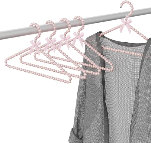 Miniatura 6 de Linkidea Paquete de 5 perchas con cuentas de perlas sintéticas, elegantes colgadores de ropa, vestidos, bodas, tiendas, pantalones, organizador
