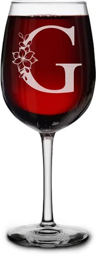 Miniatura 12 de shop4ever Copa de vino con monograma floral con inicial grabada de 16 onzas (B), copa de vino grabada con tallo para mujer, regalo de cumpleaños
