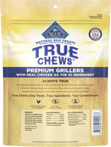 Miniatura 2 de Blue Buffalo True Chews Premium Grillers Golosinas Naturales para Perros, Pollo, Bolsa de 12 onzas