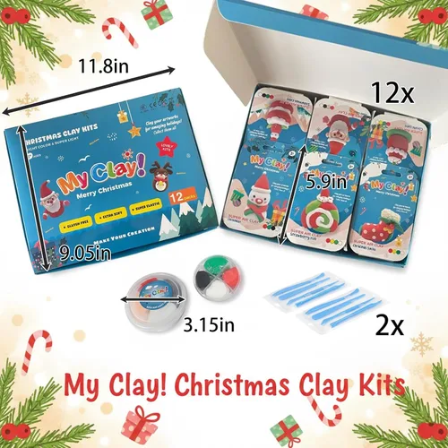 Miniatura 2 de Arcilla seca al aire para niños, 12 arcilla para modelar de Navidad, kit de arcilla mágica con herramientas y tutoriales, suave y antiadherente, Kit