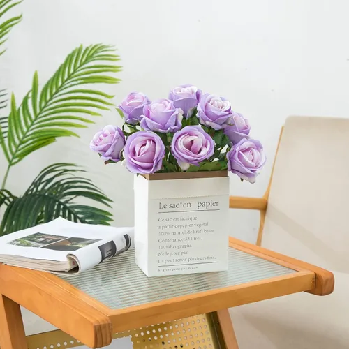 Miniatura 8 de Hawesome Rosas Falsas Flores Artificiales de Seda - 12 Piezas Rosas Moradas Artificiales Flores Falsas con Tallos para Hogar Boda Centro de Mesa