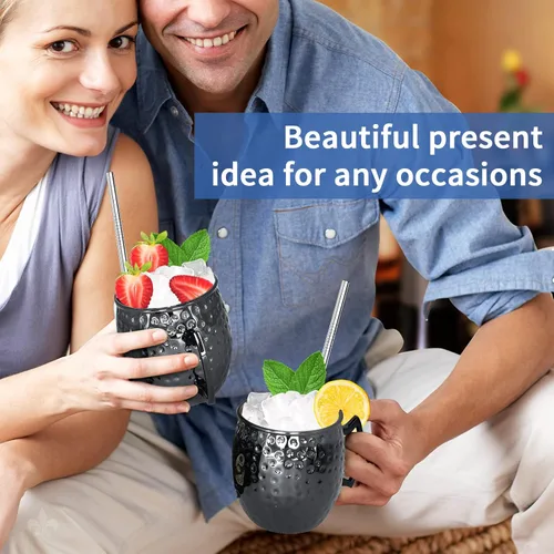 Miniatura 5 de LINALL Moscow Mule - Juego de 6 tazas de acero inoxidable de 18 onzas chapadas en color negro plomizo (6 unidades)