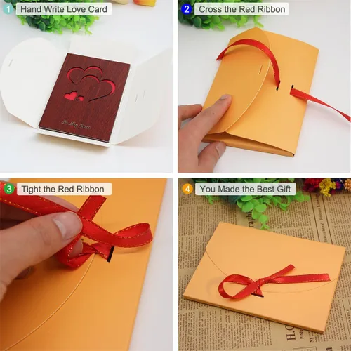 Miniatura 5 de Creawoo Tarjeta de felicitación de amor hecha a mano de madera de nogal con caja de regalo única, el mejor día de San Valentín, aniversario