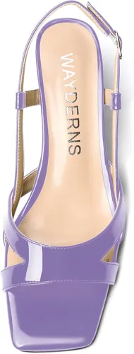 Miniatura 3 de WAYDERNS Correa ajustable para mujer, puntera cuadrada, correa de tobillo con bloque para citas, hebilla casual, puntera abierta, charol cruzado