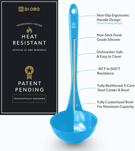 Miniatura 2 de DI ORO Cucharón de Silicona – Cucharón de sopa para cocinar y servir resistente al calor – Cucharón grande de sopa de cocina seguro para utensilios