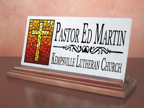 Miniatura 5 de Placa de identificación cristiana personalizada para pastores o trabajadores de la iglesia, mármol sólido (Christian3)