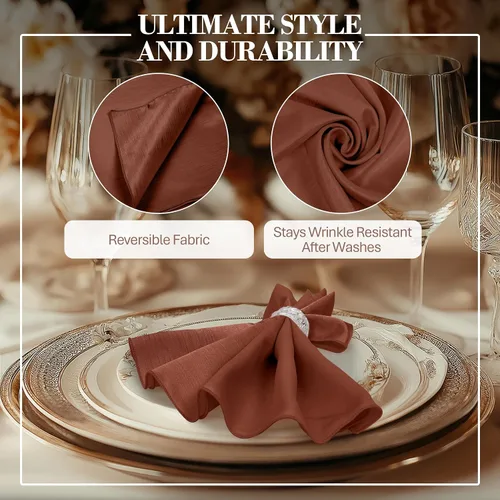 Miniatura 3 de Ultimate Textile -5 docenas - Reversible Shantung Satin - Majestic - Servilletas de tela Majestic de 17 x 17 pulgadas, naranja quemado