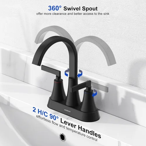 Miniatura 4 de Hurran - Grifo de acero inoxidable, de 4 pulgadas, 3 orificios con drenaje emergente y líneas de suministro, giratorio 360, para el lavabo del baño