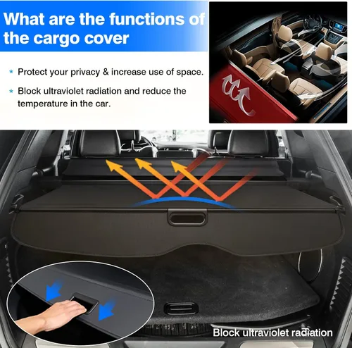 Miniatura 2 de Powerty Compatible con cubierta de carga Jeep Grand Cherokee 2011-2019 2020 2021 Retractable Protección de maletero Sombra Cubierta de equipaje
