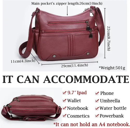 Miniatura 3 de Bolso bandolera de piel sintética suave para mujer, bolso cruzado con múltiples bolsillos, bolso cruzado mediano espacioso a la moda con asa superior