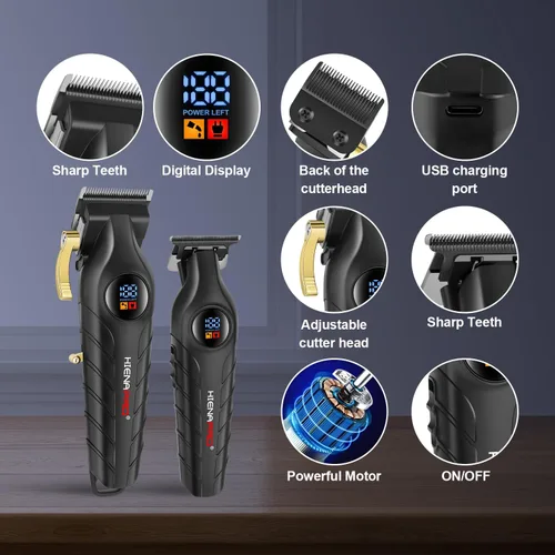 Miniatura 6 de HIENA PRO Juego de cortapelos profesional y kit de recortadora para hombres, cortapelos de peluquería inalámbricos recargables para cortar