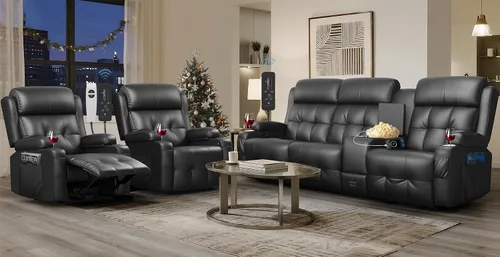 Miniatura 27 de Sofá reclinable biplaza, asiento de cine en casa de 4 plazas, sofá reclinable con USB, consola central, sillón reclinable de pared para caravana