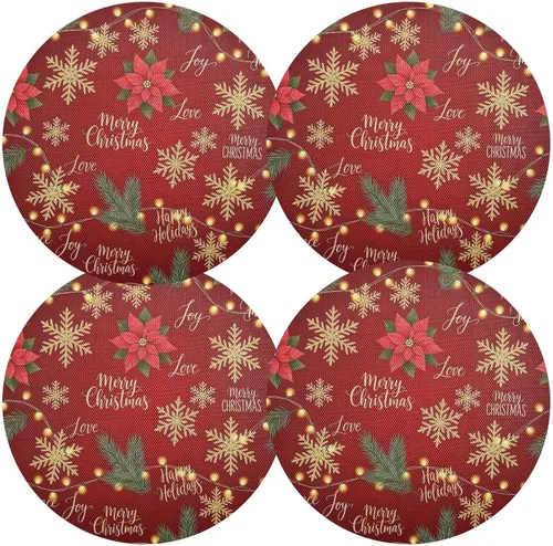Miniatura 2 de Gold Snowflakes Red Placemats, Non Slip Placemats Washable Heat Resistant for Kitchen Table one sizex1