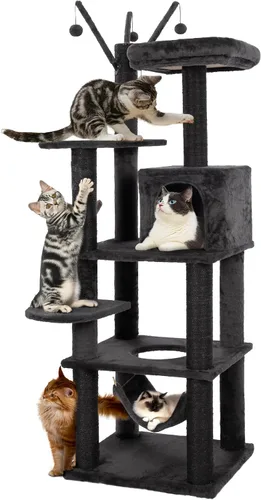 Miniatura 12 de KAMABOKO Árbol moderno para gatos, 39 pulgadas de alto para gatos de interior, condominio natural con postes rascadores, torre tejida a mano