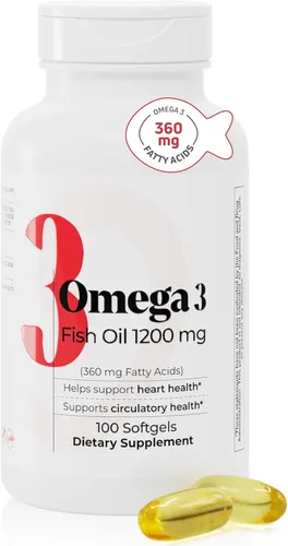 Aceite de Pescado 1200 mg – 360 mg de Ácidos Grasos Omega-3 – Apoya la Salud del Corazón, la Salud Circulatoria y la Función Cognitiva – Suplemento