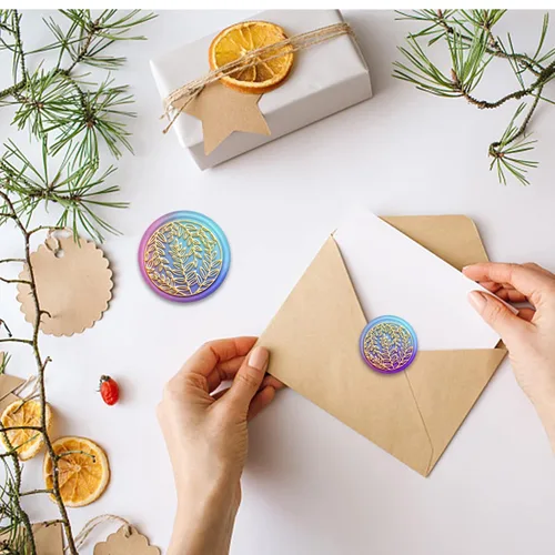 Miniatura 7 de MAYJOYDIY Sello botánico de cera de hojas de 1.181 in, sello de cabeza de latón extraíble para invitación de boda, envoltura de regalos, sobres