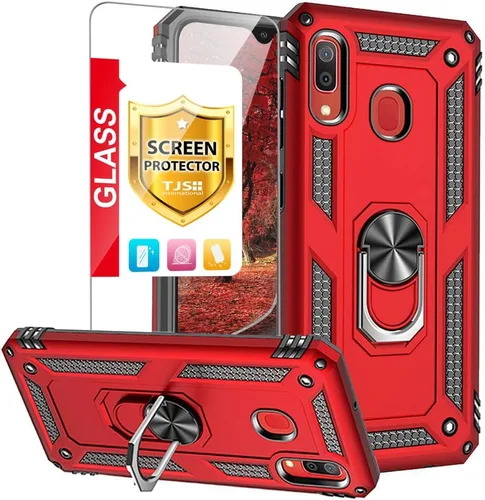 Miniatura 8 de TJS Funda compatible con Samsung Galaxy A20, Galaxy A30, con protector de pantalla de vidrio templado, anillo de metal, soporte magnético, soporte
