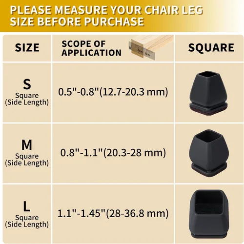 Miniatura 2 de Ezprotekt 24 protectores cuadrados de silicona para patas de silla para suelos de madera, almohadillas de fieltro negro para muebles, fundas