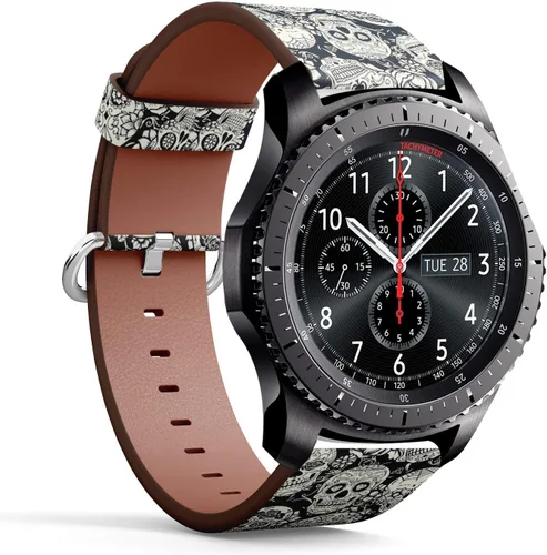 Miniatura 2 de Compatible con Samsung Gear S3 Frontier/Classic - Correa de cuero con pasadores de liberación rápida (Day Dead Sugar Skull Floral)