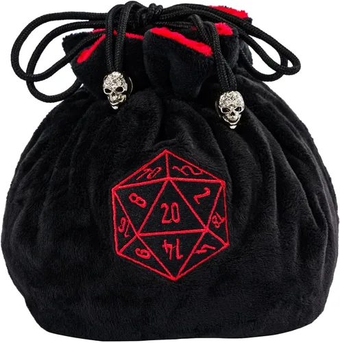 Bolsas grandes para dados con bolsillos, bolsa de almacenamiento negra con cordón de ajuste, logotipo D20 para dados de juego de rol DND, capacidad
