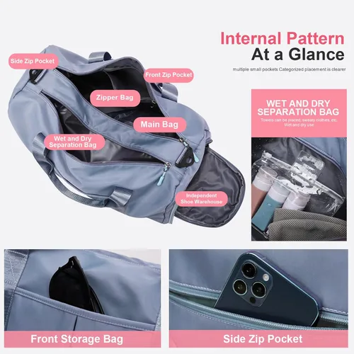 Miniatura 9 de ZGWJ Bolsa de viaje con relleno de hombro, impermeable, para mujeres y hombres, para natación, deportes, viajes, gimnasio, bolsa plegable
