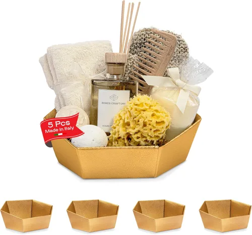 Paquete de 5 cestas vacías para regalos, contenedores ideales para Navidad y boda, 8 x 6.69 x 2.75 pulgadas, color dorado