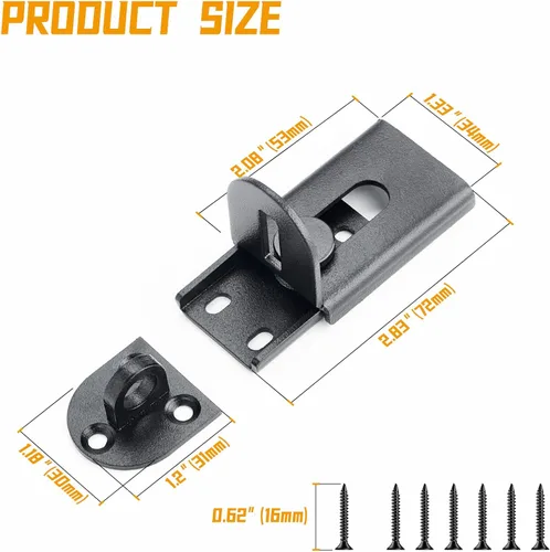 Miniatura 2 de Cerradura de puerta corredera, cerradura de cerrojo de puerta de 90 grados, candado de seguridad de ángulo recto de acero inoxidable con tornillos