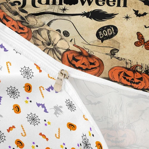 Miniatura 6 de Lindo juego de funda de edredón de fantasma, tamaño individual para niños y niñas, juego de ropa de cama de calabaza y calavera de azúcar, funda