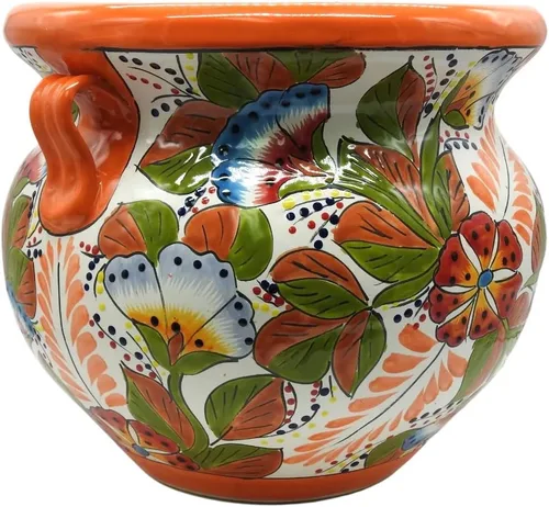 Miniatura 2 de Michoacana - Maceta mediana pintada a mano, para interiores y exteriores, multicolor Naranja