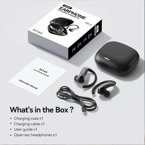 Miniatura 8 de Auriculares inalámbricos de oreja abierta Bluetooth 6.0, color negro Sport Earbuds, 5hrs Playback with Charging Case, Over-Ear Hook In-Ear