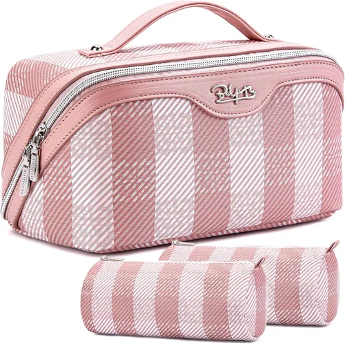 Miniatura 45 de BOYATU Bolsa organizadora de maquillaje de viaje, bolsa de cosméticos: Juego de 3 bolsas de maquillaje para mujeres con asa - Bolsas de aseo
